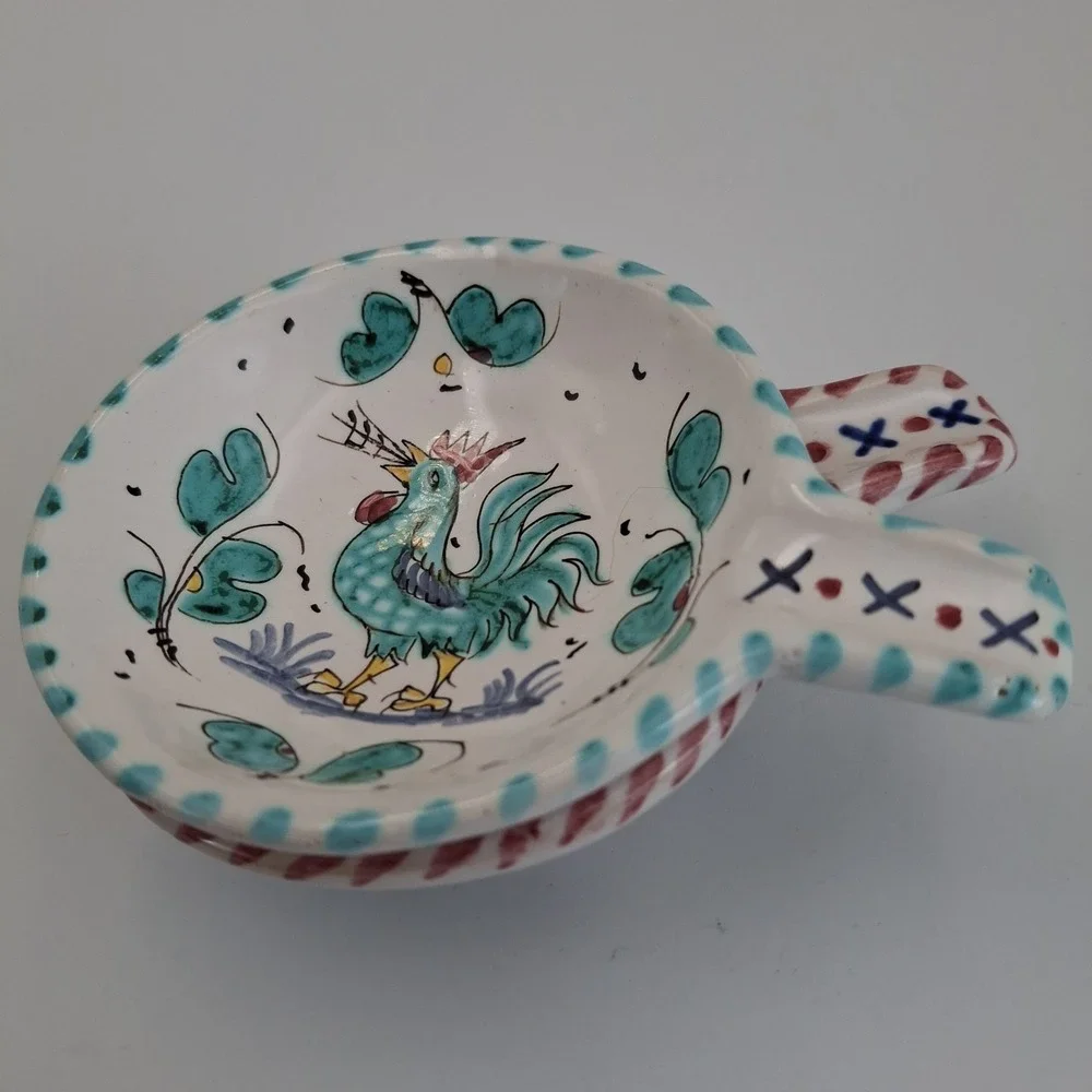 Vintage PV Italy Rooster Dipping Bowls Tea Bag Holders Hand‎ Painted Set Of 2